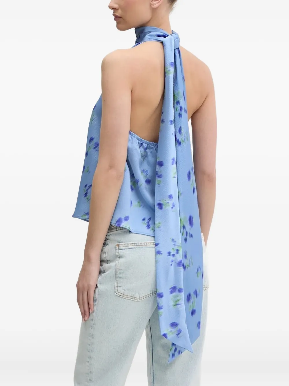 HUGO Top met bloemenprint en halternek Blauw