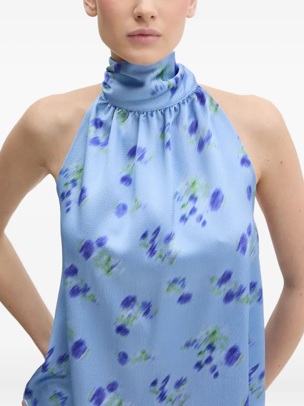HUGO Top met bloemenprint en halternek Blauw