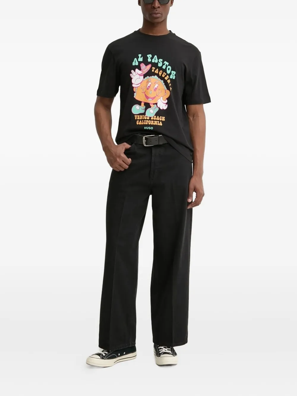 HUGO wide-leg jeans Zwart