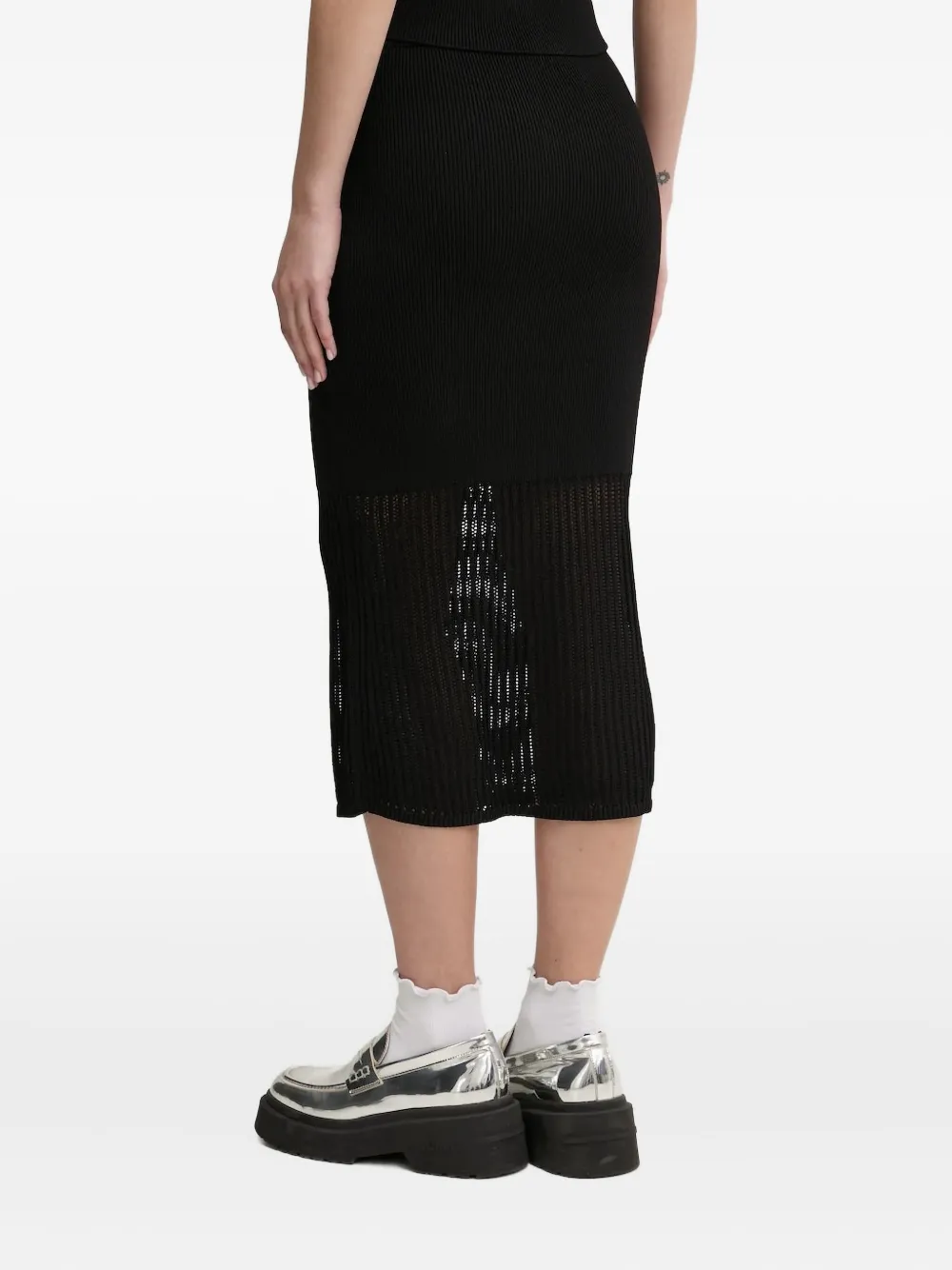 HUGO ribbed midi skirt - Zwart