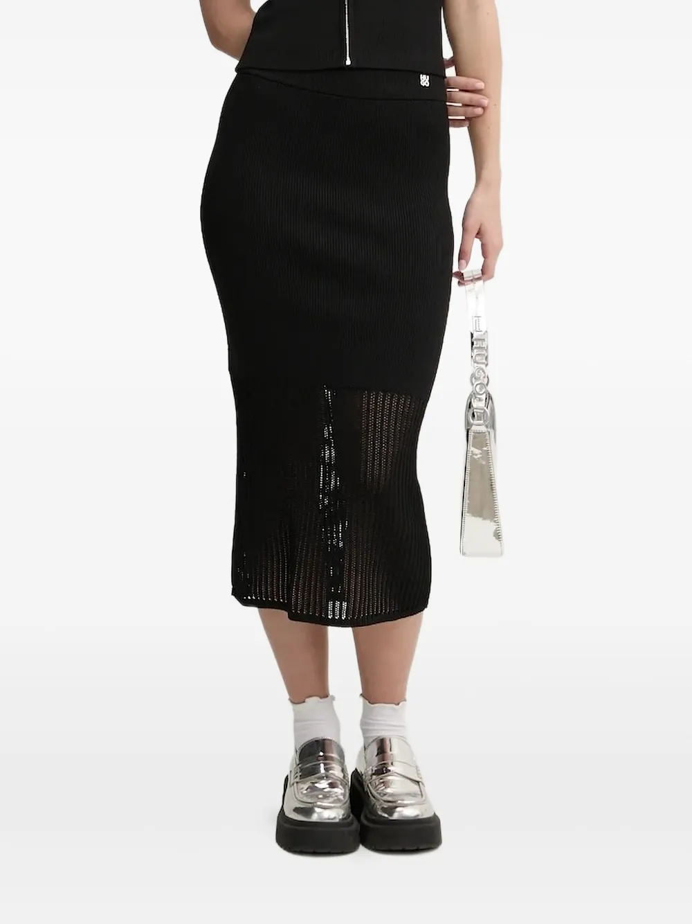 Hugo Boss Ribbed Midi Skirt In Black