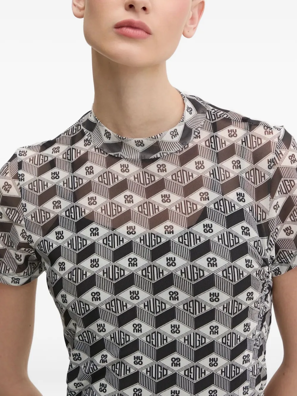 HUGO Gesmockte maxi-jurk met logoprint Zwart