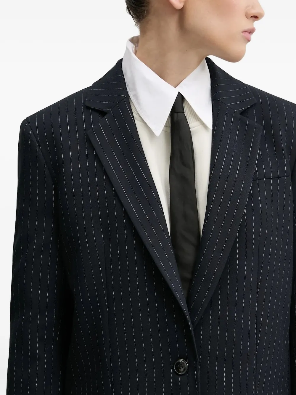 Hugo Boss Pinstripe Buttoned Suit Jacket In Black