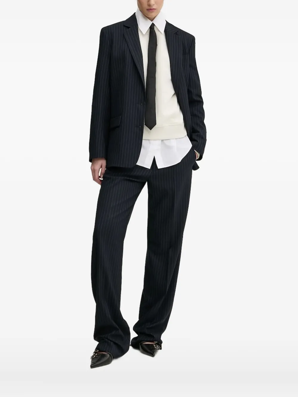 Hugo Boss Pinstripe Buttoned Suit Jacket In Black