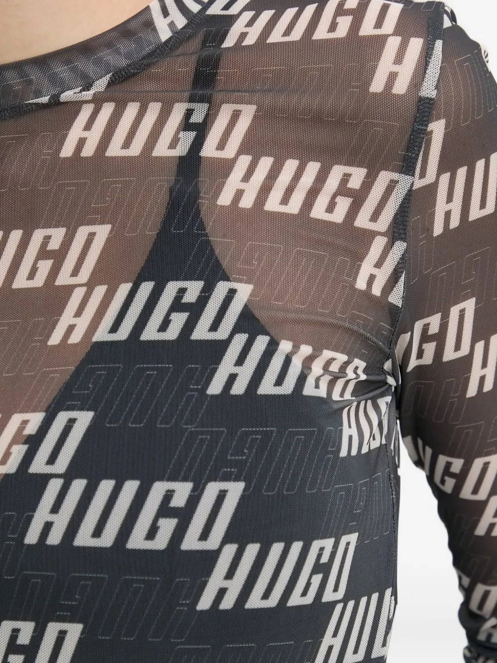 HUGO T-shirt met logoprint en mesh Zwart