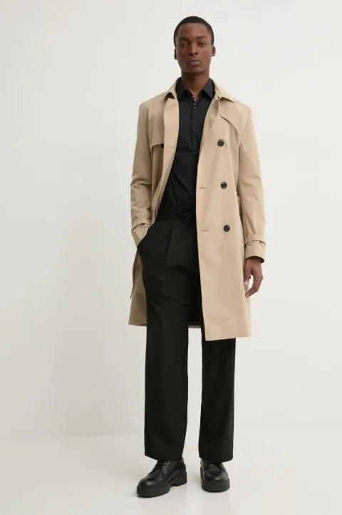HUGO double-breasted belted trench coat