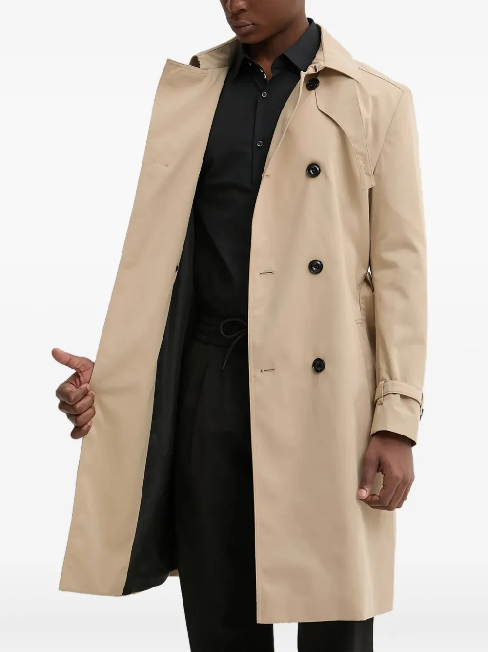 HUGO Trenchcoat met dubbele rij knopen en ceintuur Beige