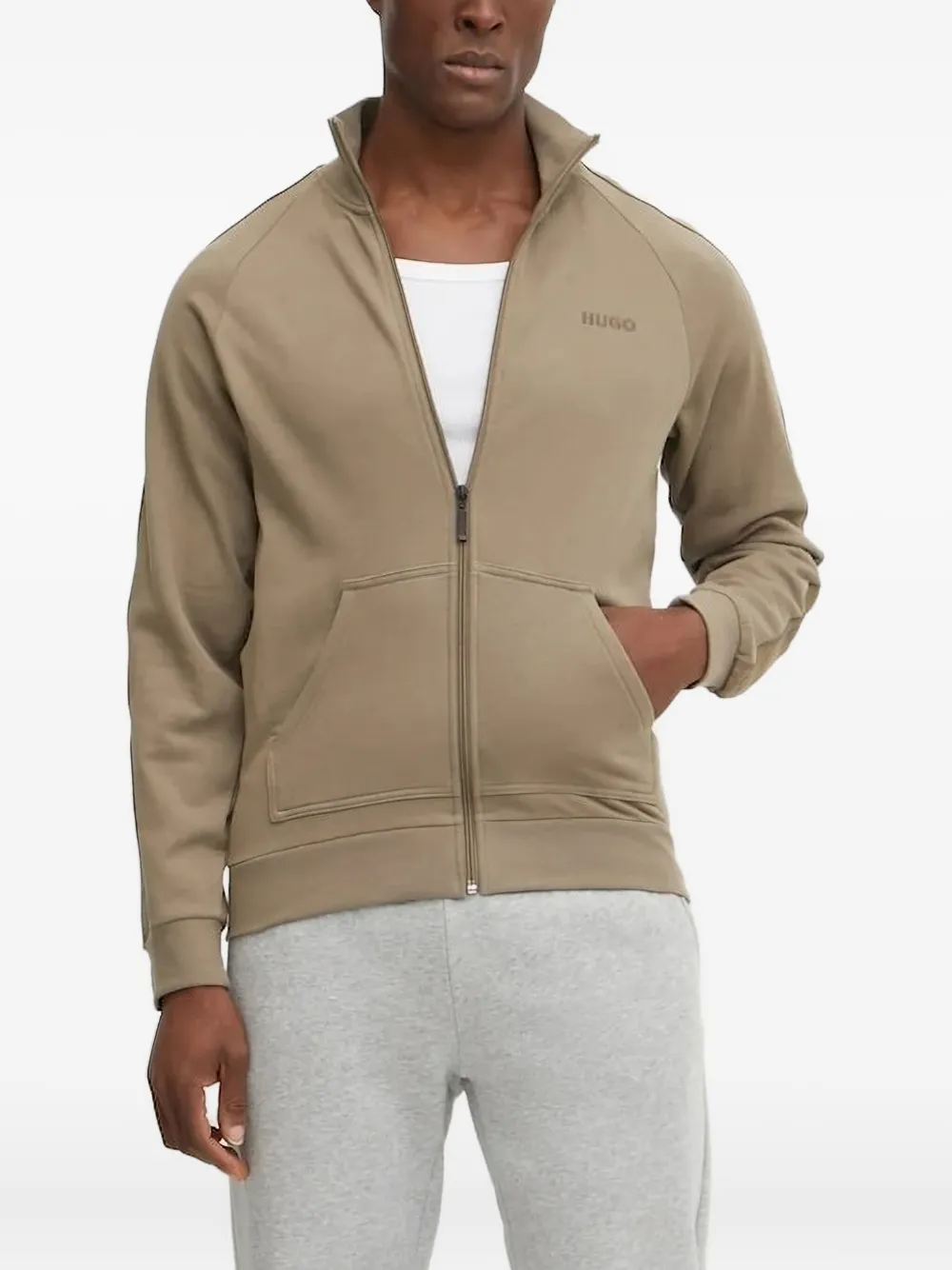 HUGO logo-detailing zip-up sweatshirt Beige