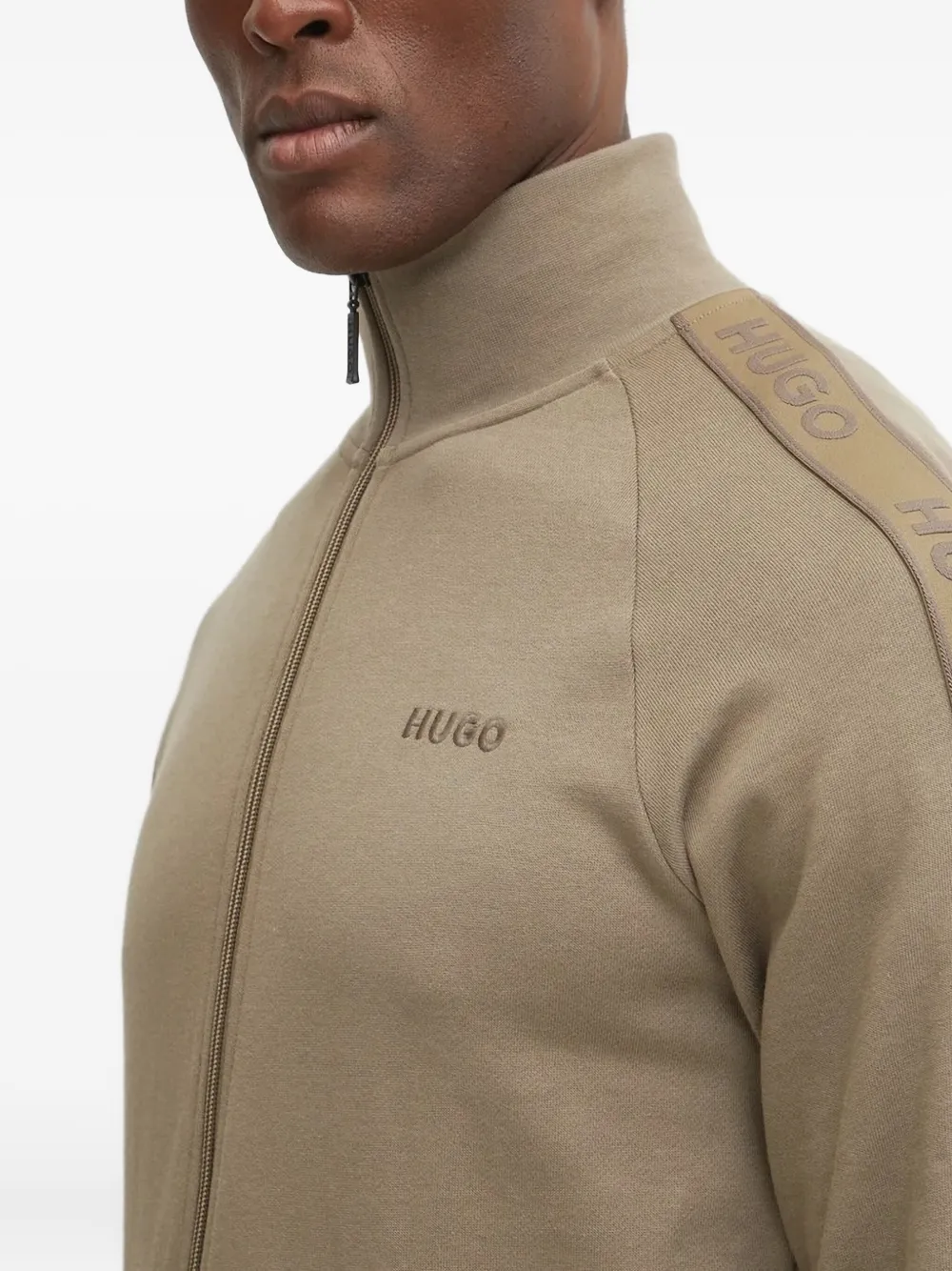 HUGO logo-detailing zip-up sweatshirt Beige