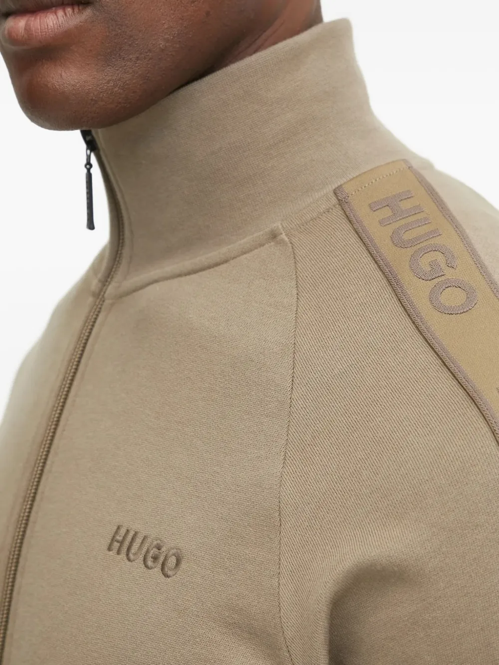 HUGO logo-detailing zip-up sweatshirt Beige