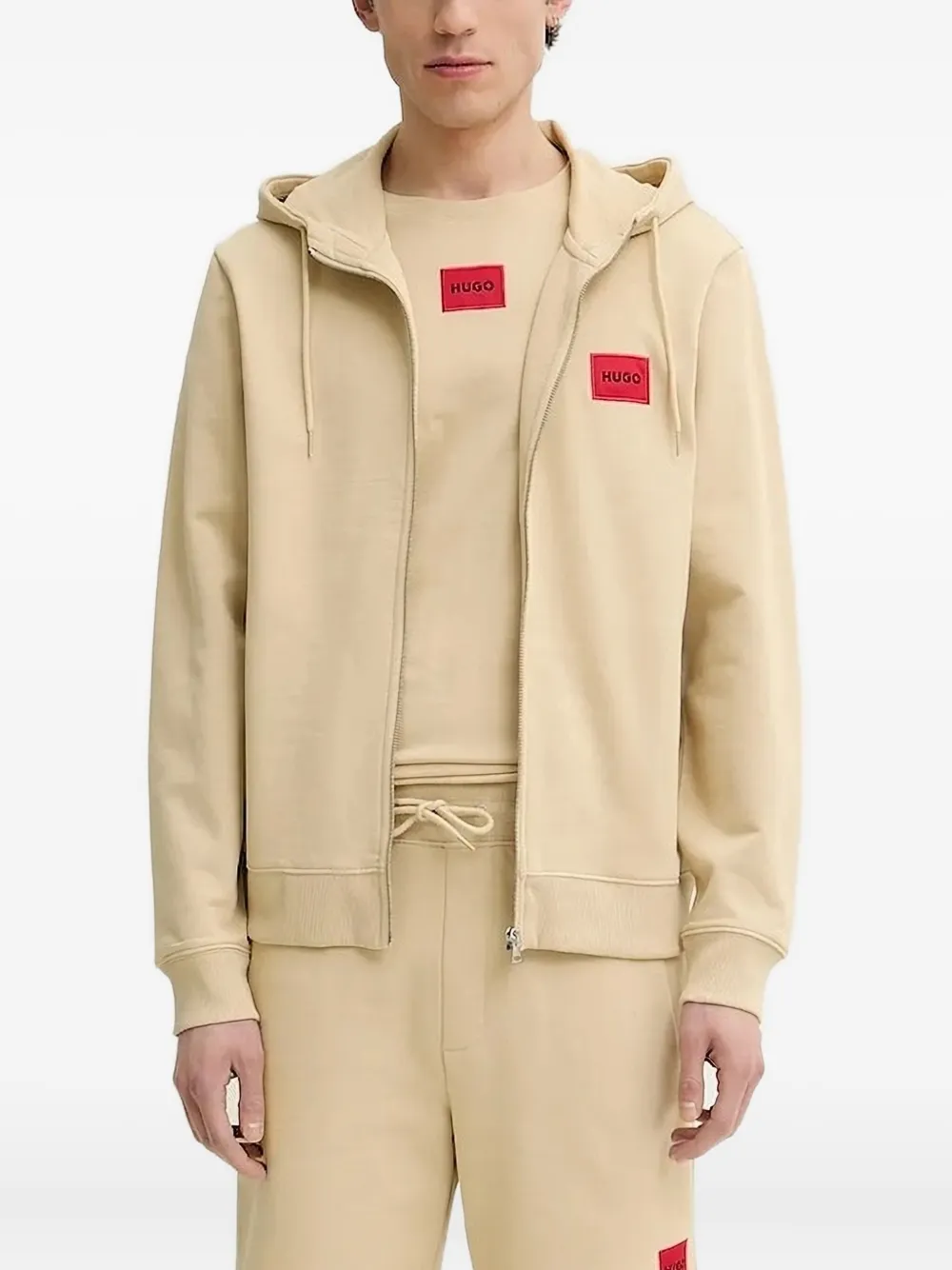 HUGO Hoodie met logopatch Beige