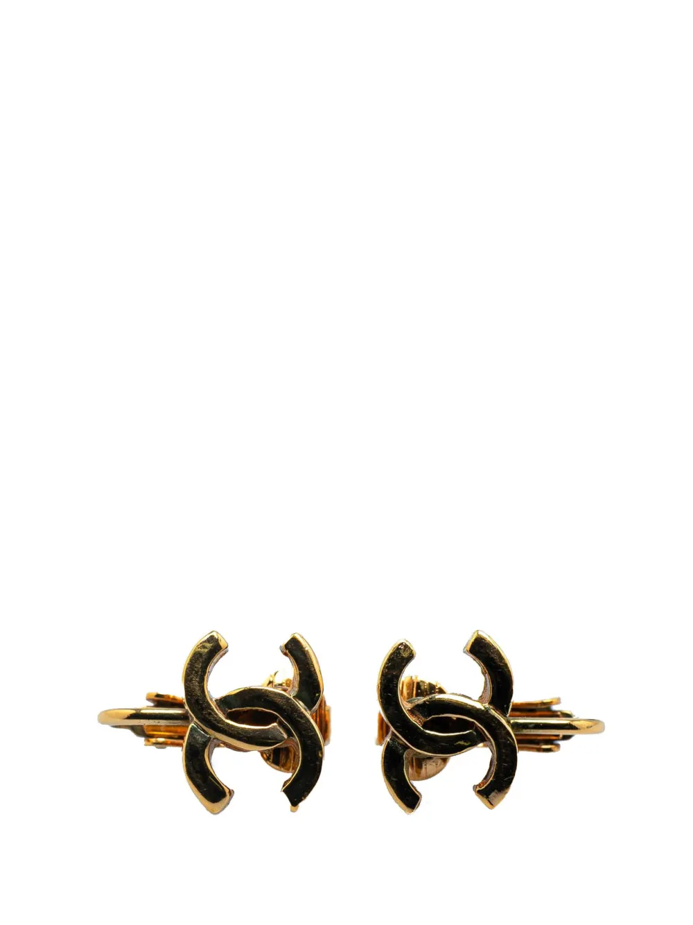 CHANEL Pre-Owned 1970-1980 Gold Plated CC Clip On Earrings costume CHANEL Pre-Owned 1970-1980 Gold Plated CC Clip On Earrings costume
