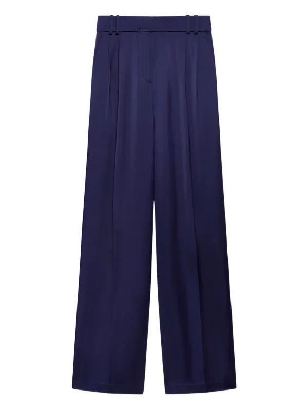 Another Tomorrow Pleated Satin Trousers in Blue