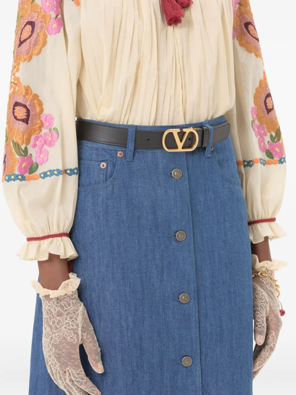 Valentino Garavani Leren riem met dubbele 'V' gesp Zwart