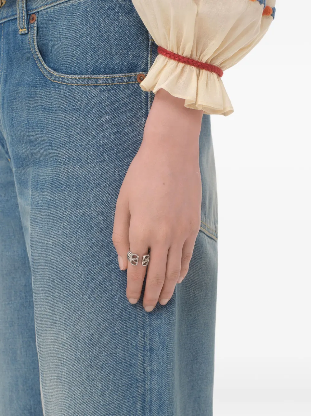Valentino Ovalette Crystal-embellished Metal Ring In Neutral