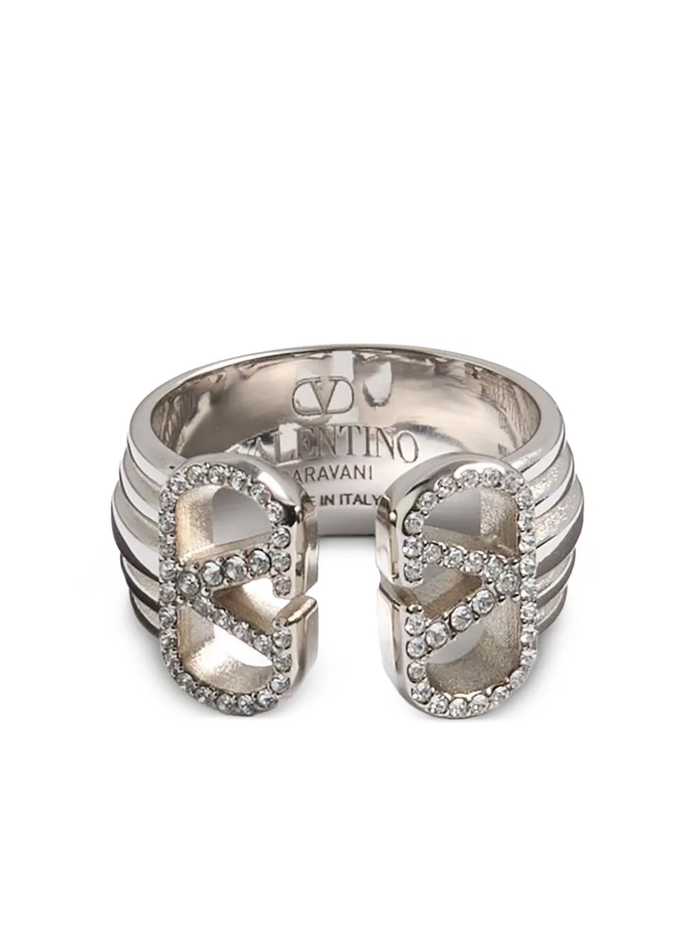 Valentino Ovalette Crystal-embellished Metal Ring In Neutral