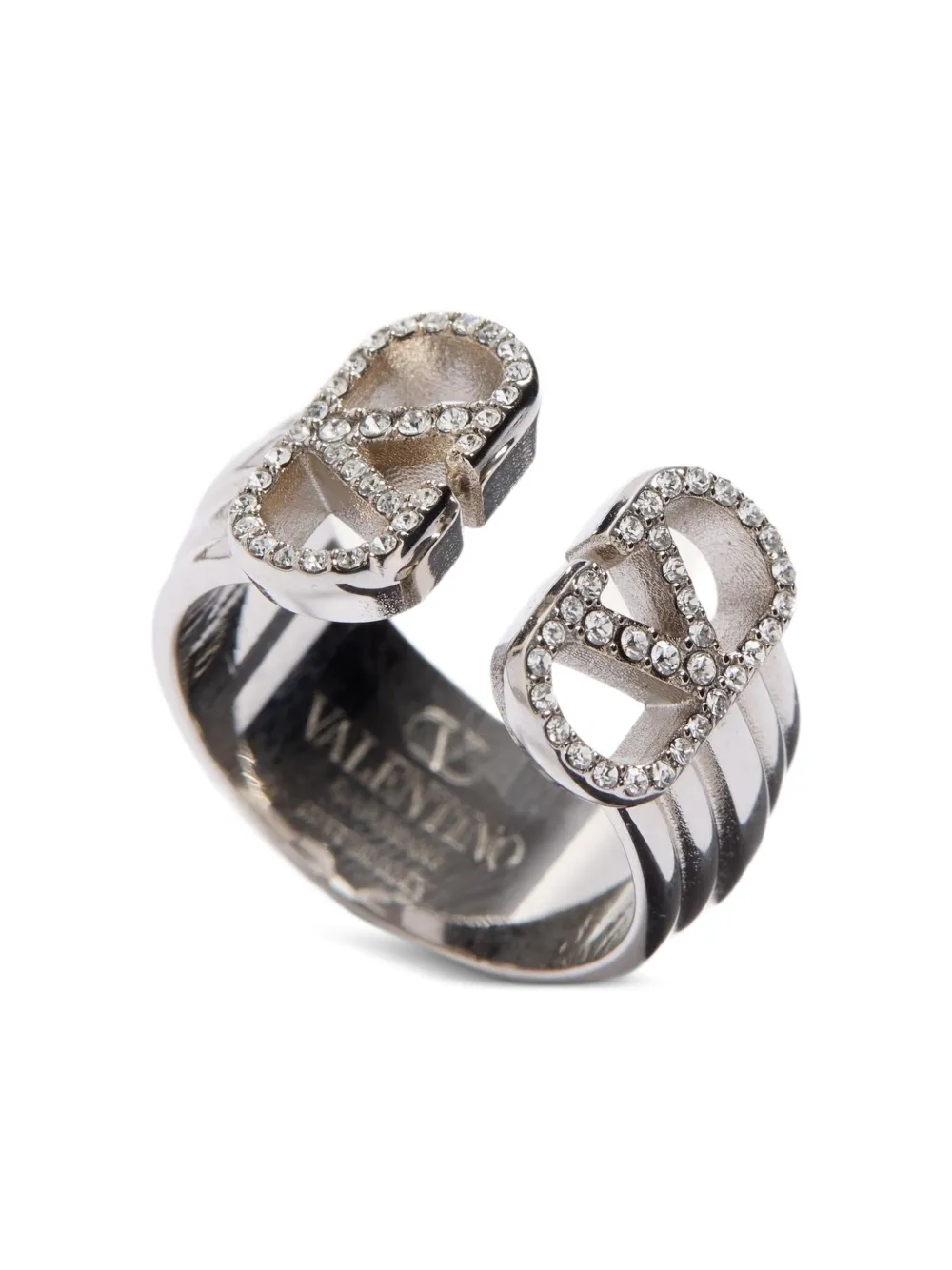 Valentino Ovalette Crystal-embellished Metal Ring In Neutral