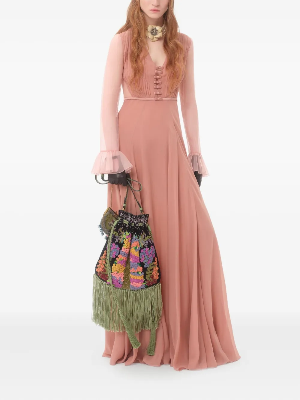 Valentino Nellcote Floral-embroidered Suede Crossbody Bag In Black