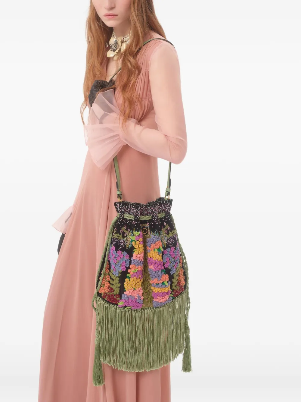 Valentino Nellcote Floral-embroidered Suede Crossbody Bag In Black