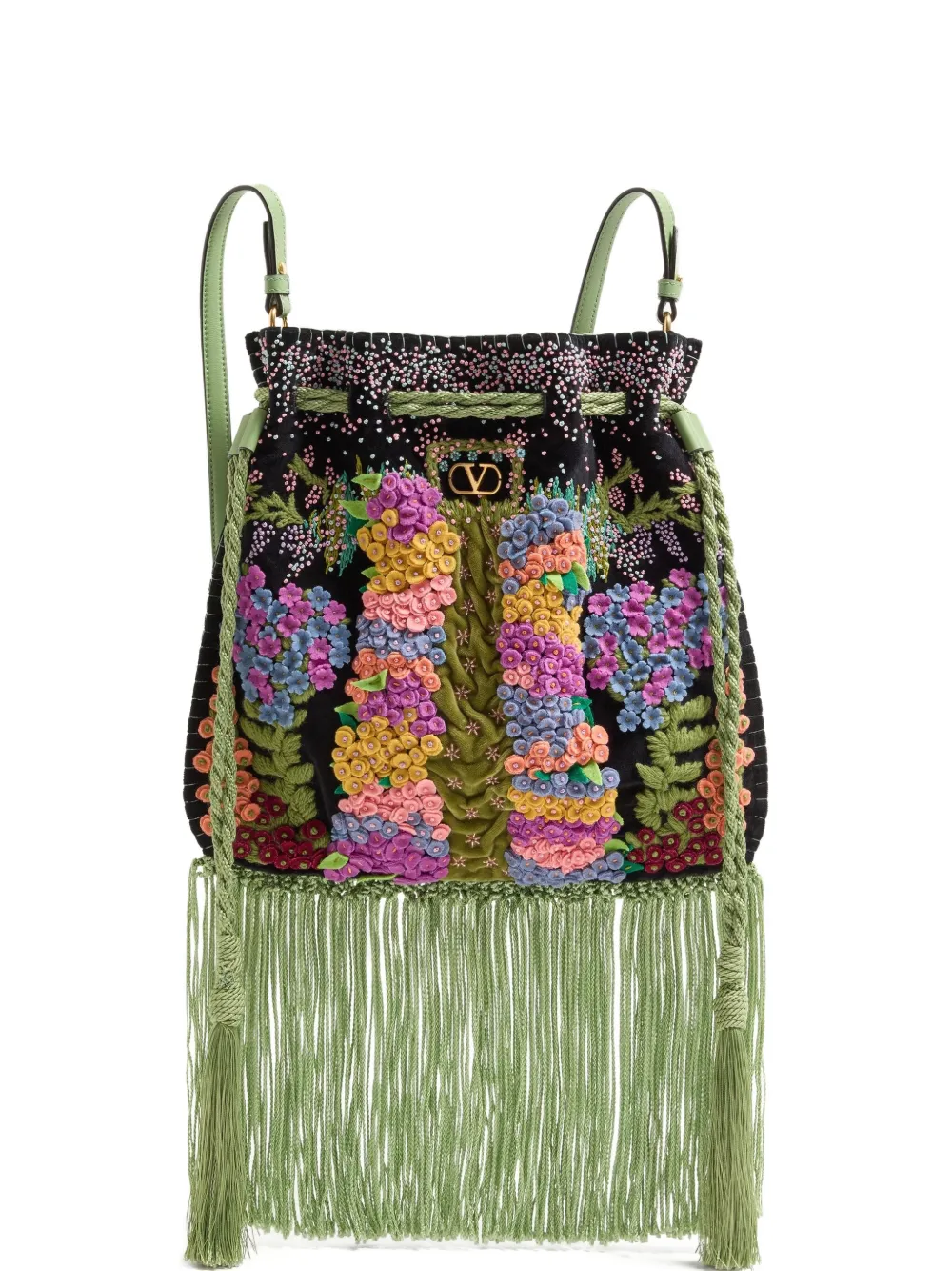 Valentino Nellcote Floral-embroidered Suede Crossbody Bag In Black