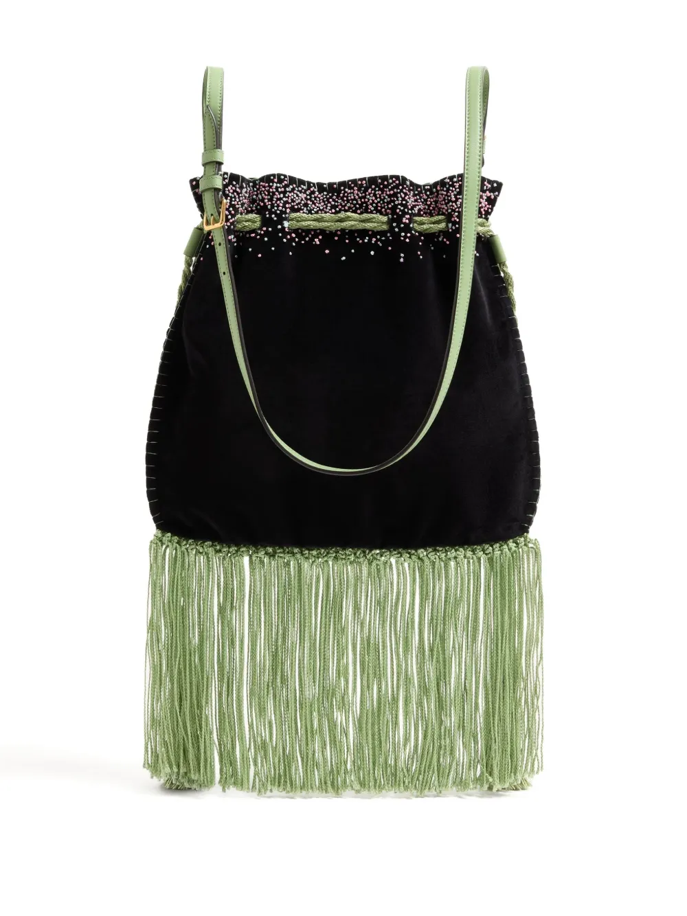 Valentino Nellcote Floral-embroidered Suede Crossbody Bag In Black