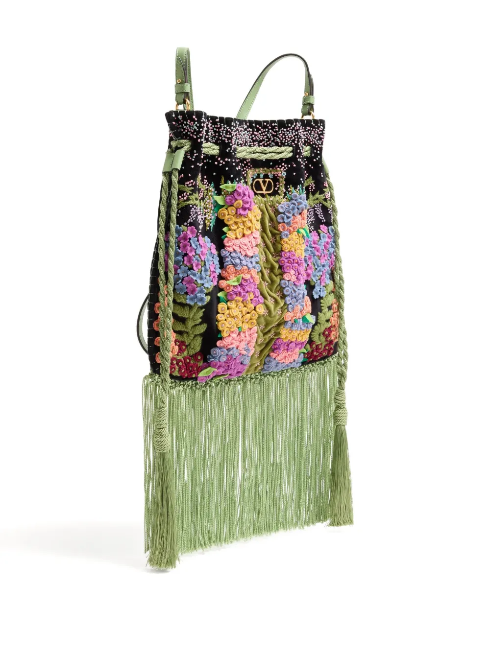 Valentino Nellcote Floral-embroidered Suede Crossbody Bag In Black