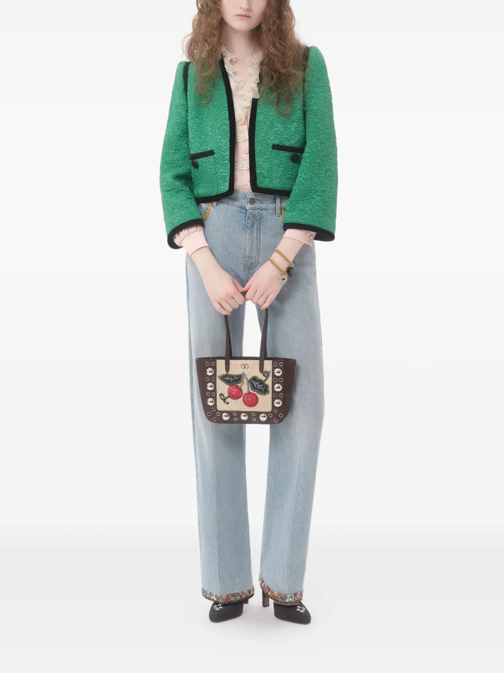 Valentino Garavani NELLCÔTE MINI EMBROIDERED SHOPPING BAG - Bruin