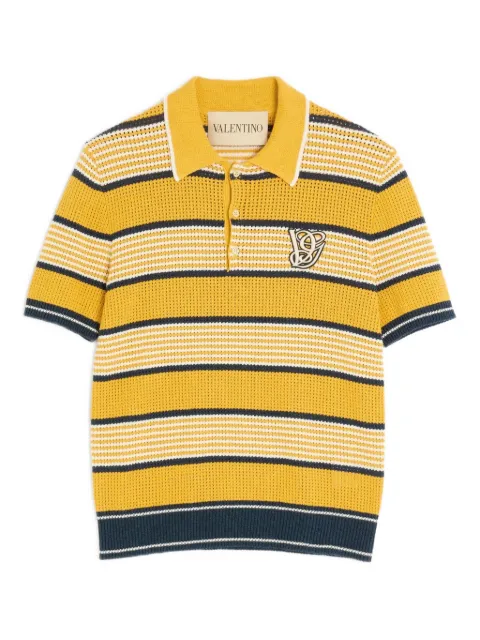 Valentino Garavani LONG-SLEEVED LINEN AND COTTON POLO SHIRT WITH VG PATCH