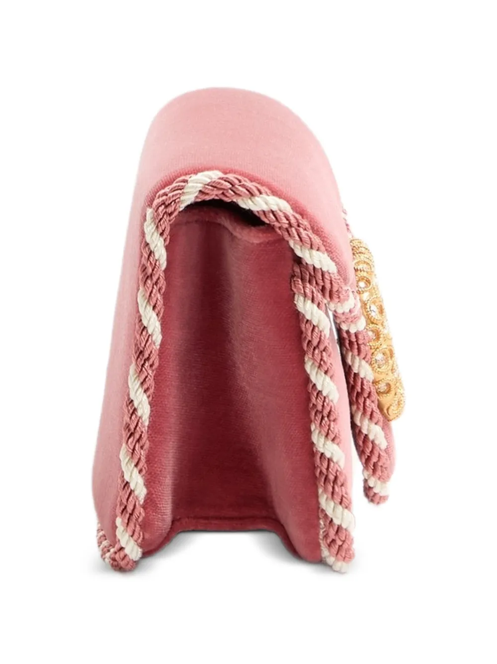 Valentino Garavani Locò Velvet Clutch with Jewel Logo in Pink, view 4