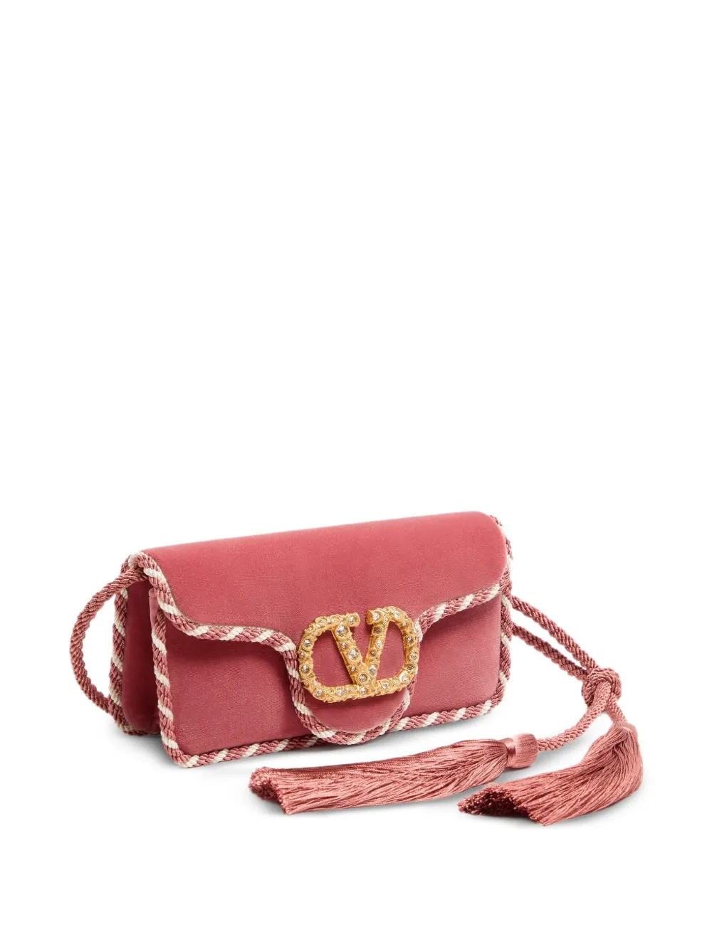 Valentino Garavani Locò Velvet Clutch with Jewel Logo in Pink, view 3