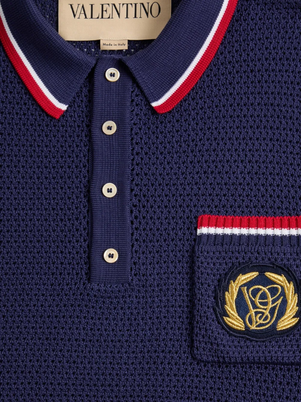 Valentino Garavani contrast-trim knitted polo shirt Blauw