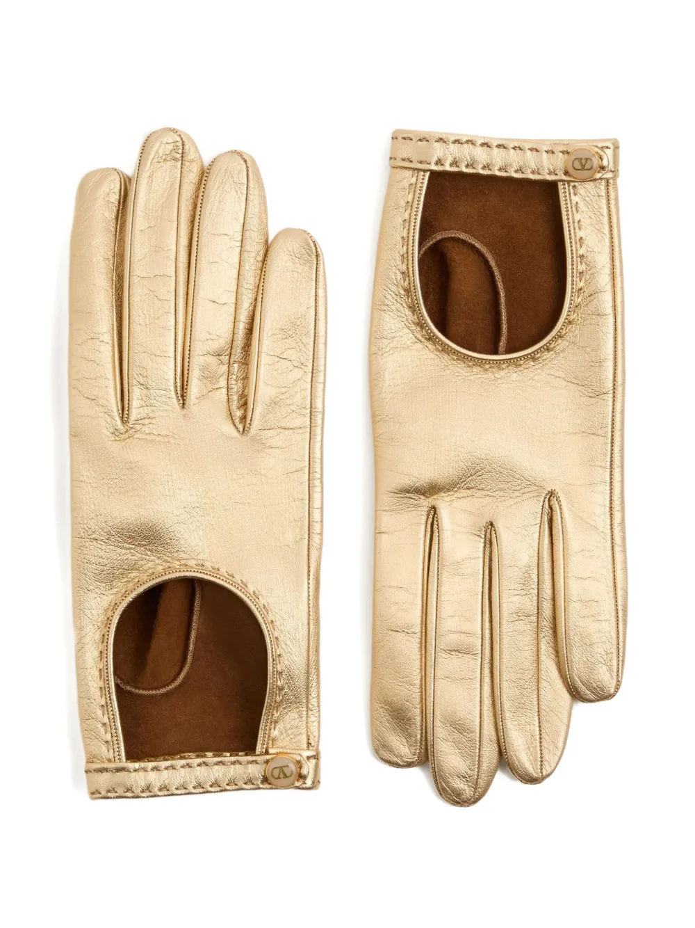 Valentino Garavani open-fingered metallic leather gloves - Goud