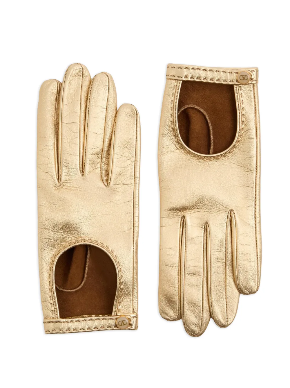 Valentino Garavani open-fingered metallic leather gloves - AKU