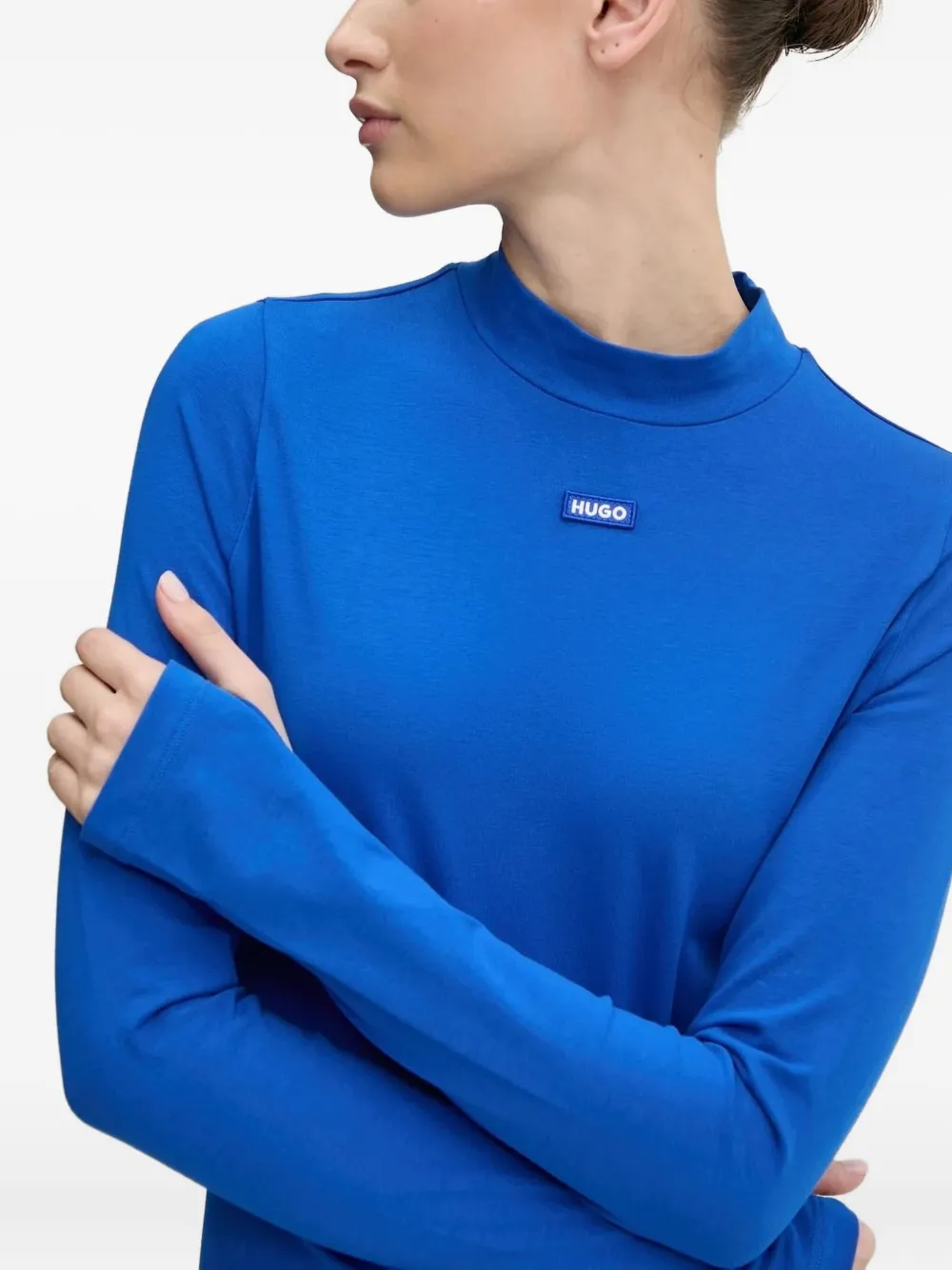 HUGO Mini-jurk met logopatch en lange mouwen Blauw