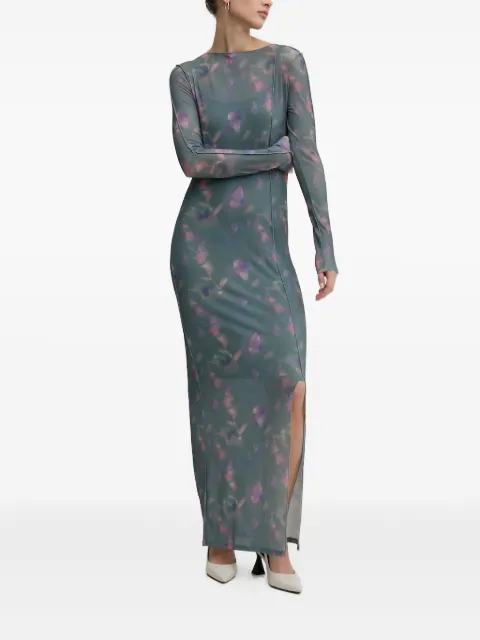 HUGO floral-print mesh maxi dress