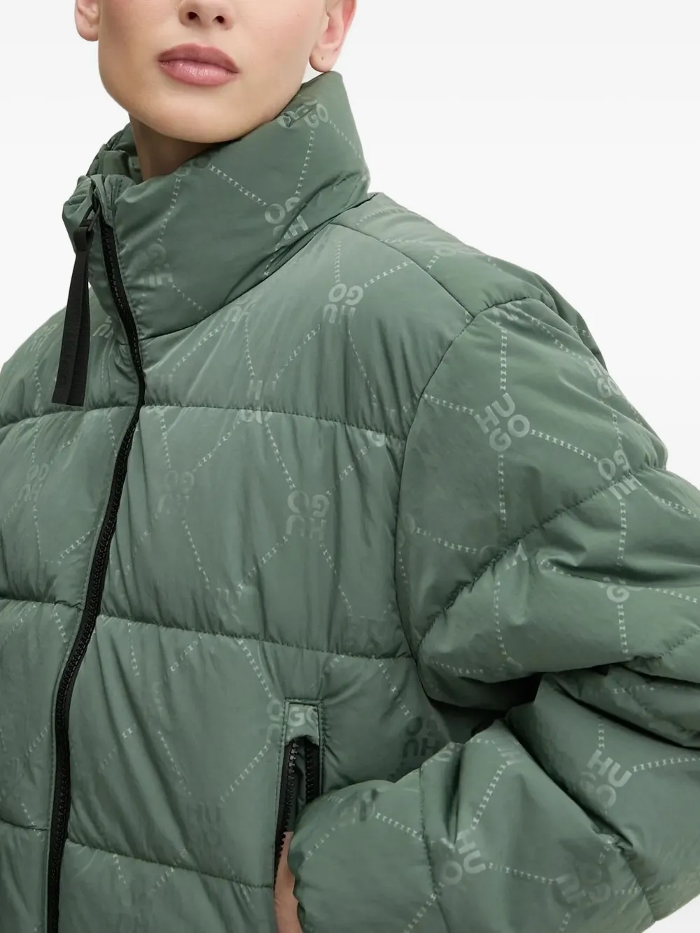 Hugo Boss Logo-patch Quilted Jacket In Green