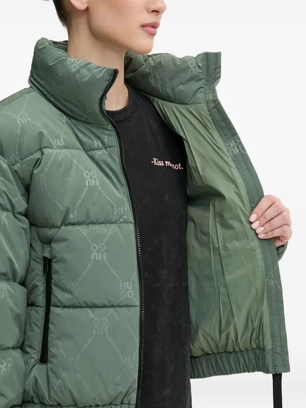 Hugo Boss Logo-patch Quilted Jacket In Green