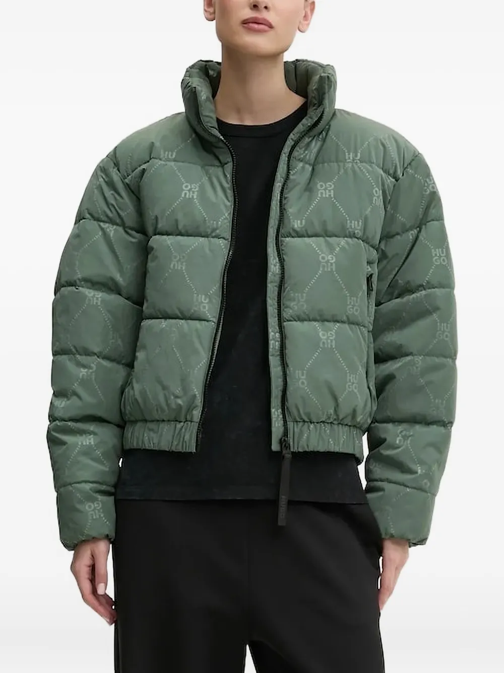 Hugo Boss Logo-patch Quilted Jacket In Green