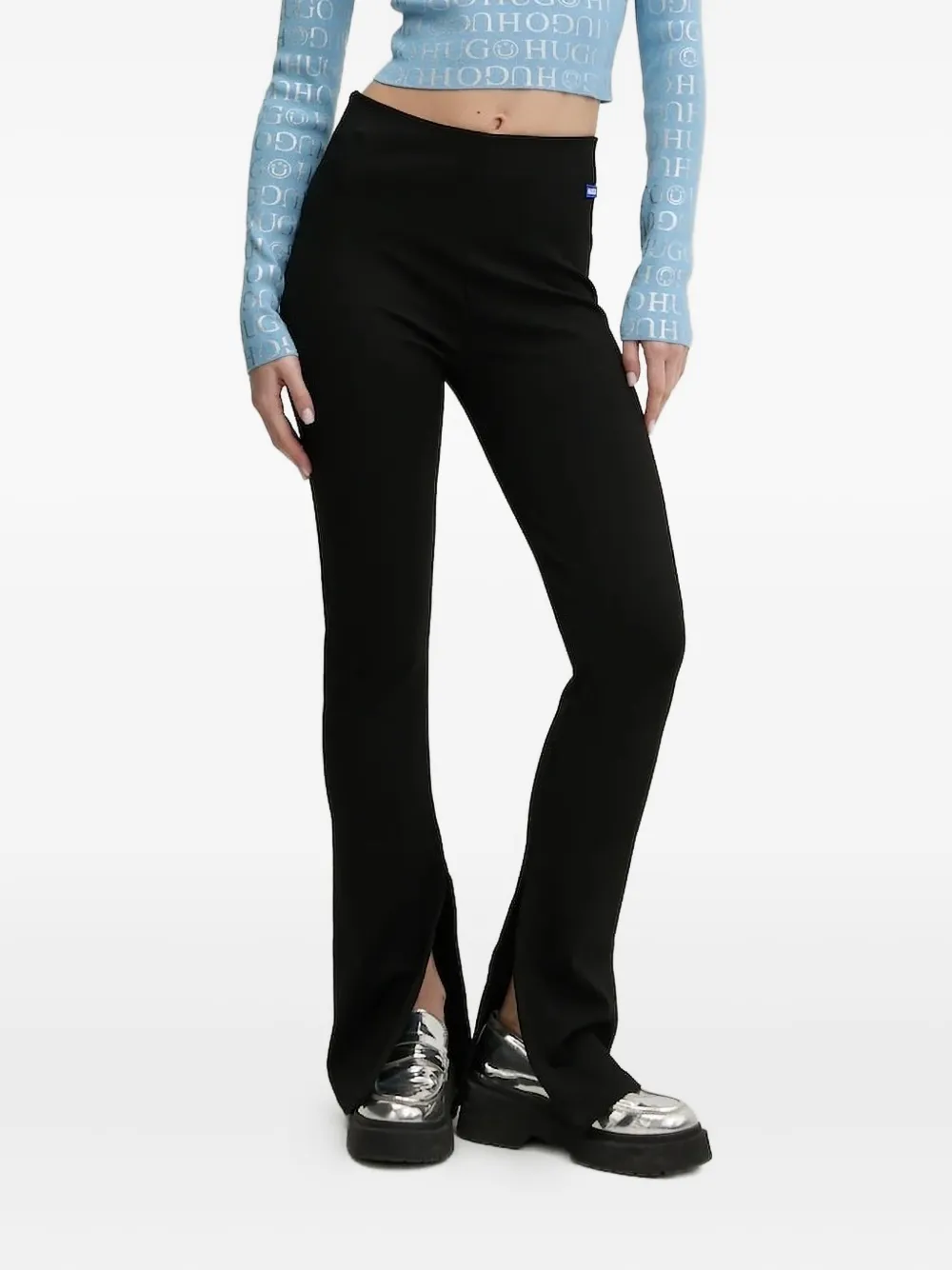 Hugo Boss Split-hem Flared Trousers In Black