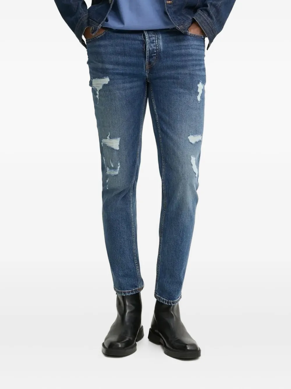 HUGO distressed tapered jeans Blauw