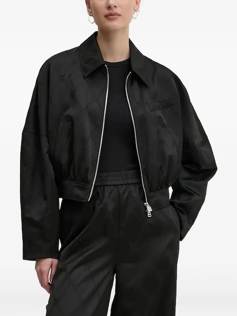 Hugo Boss Monogram-pattern Zip-up Jacket In Black