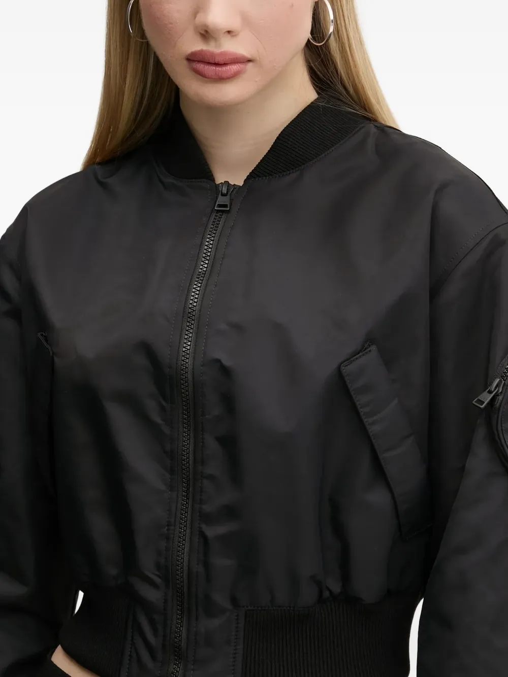 Hugo Boss Logo-embossed Cropped Bomber Jacket In Black