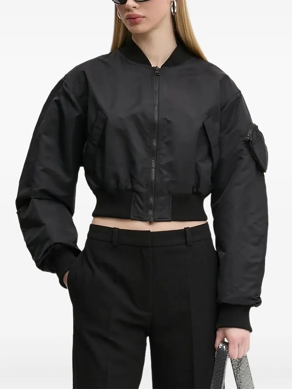 Hugo Boss Logo-embossed Cropped Bomber Jacket In Black