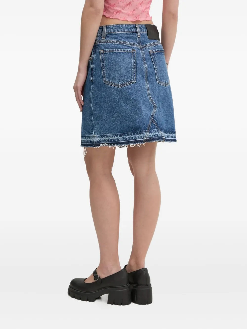 Hugo Boss Frayed-hem Denim Mini Skirt In Blue