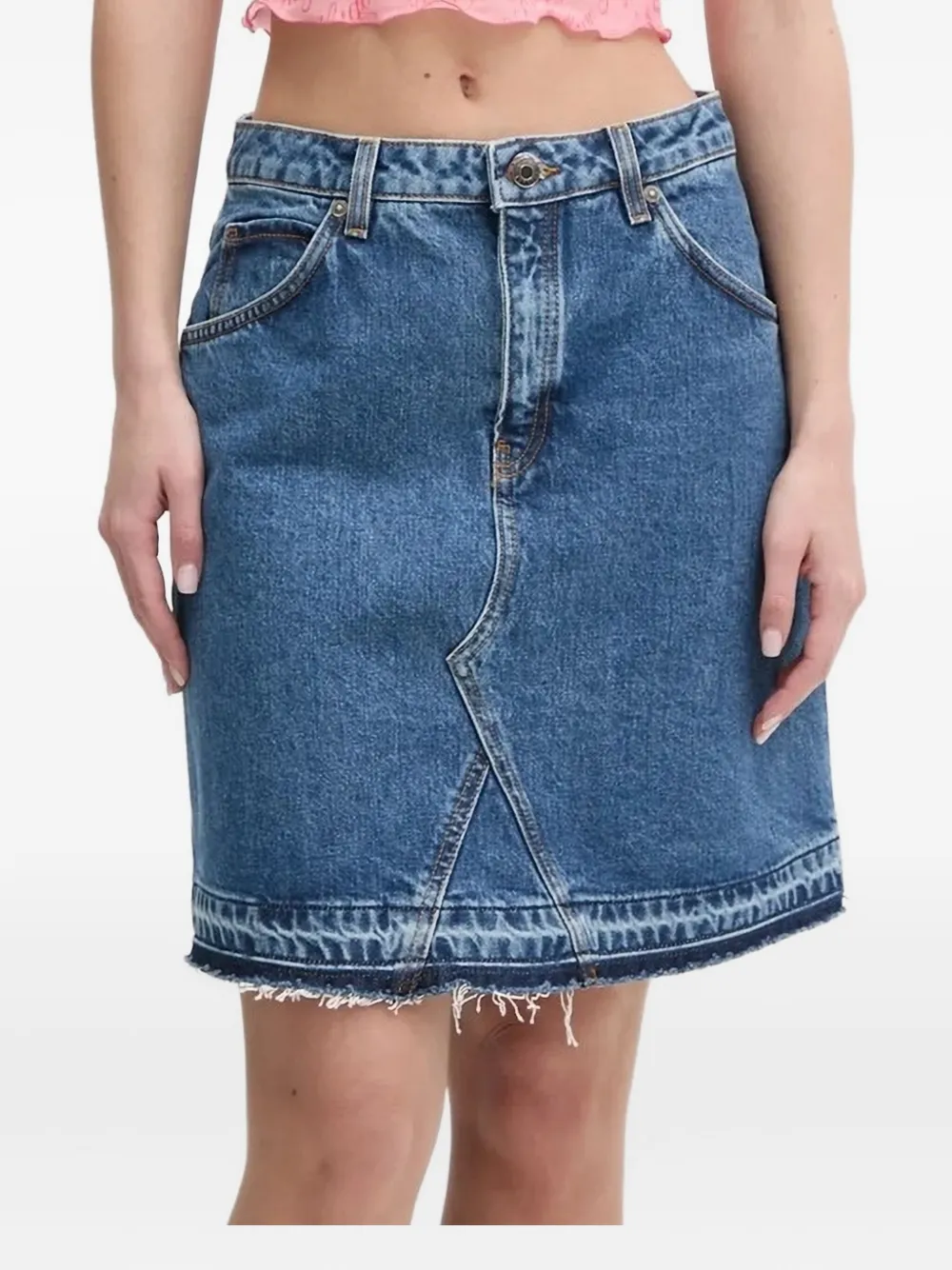 Hugo Boss Frayed-hem Denim Mini Skirt In Blue