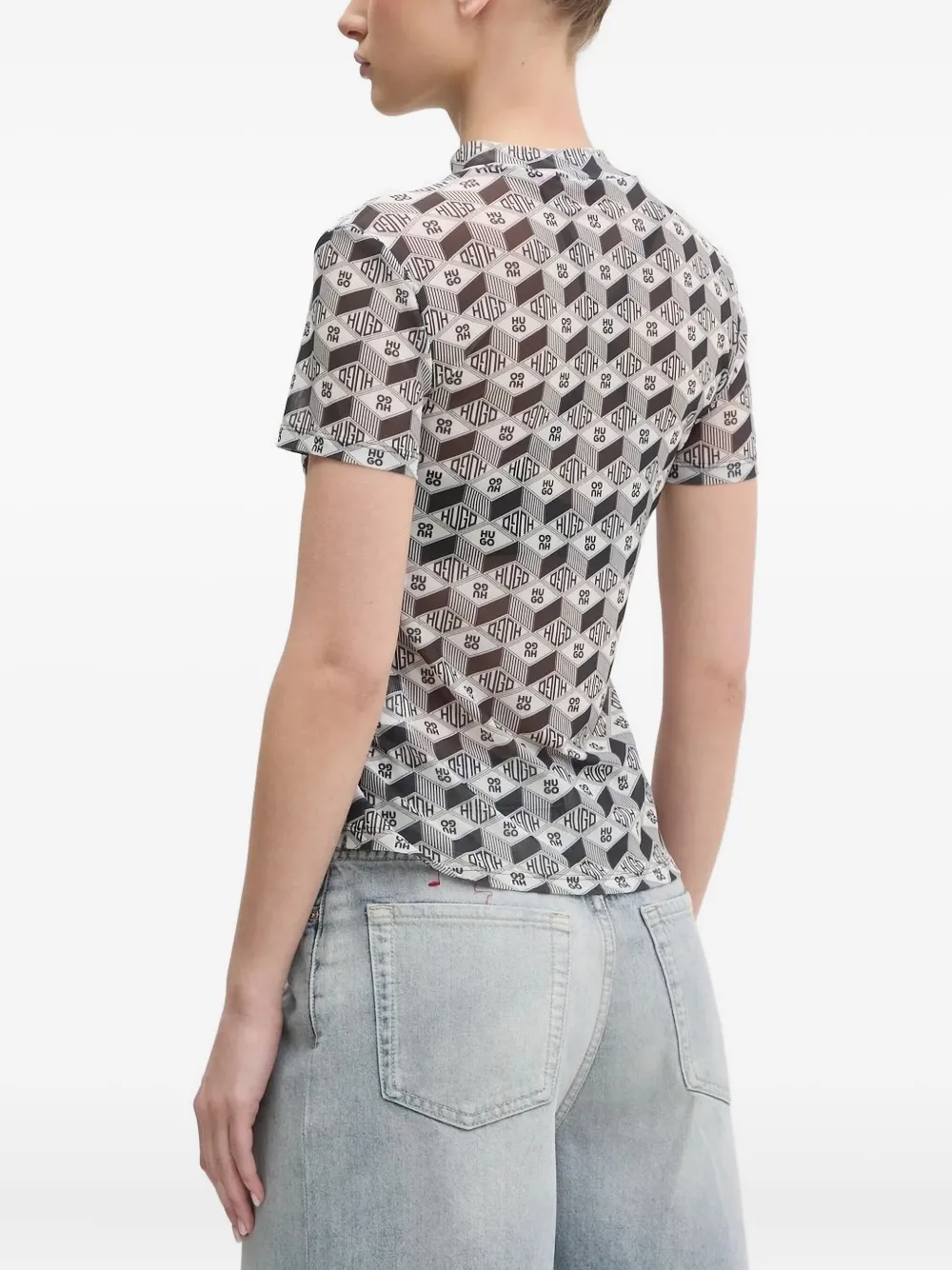 HUGO logo-print mesh T-shirt Grijs