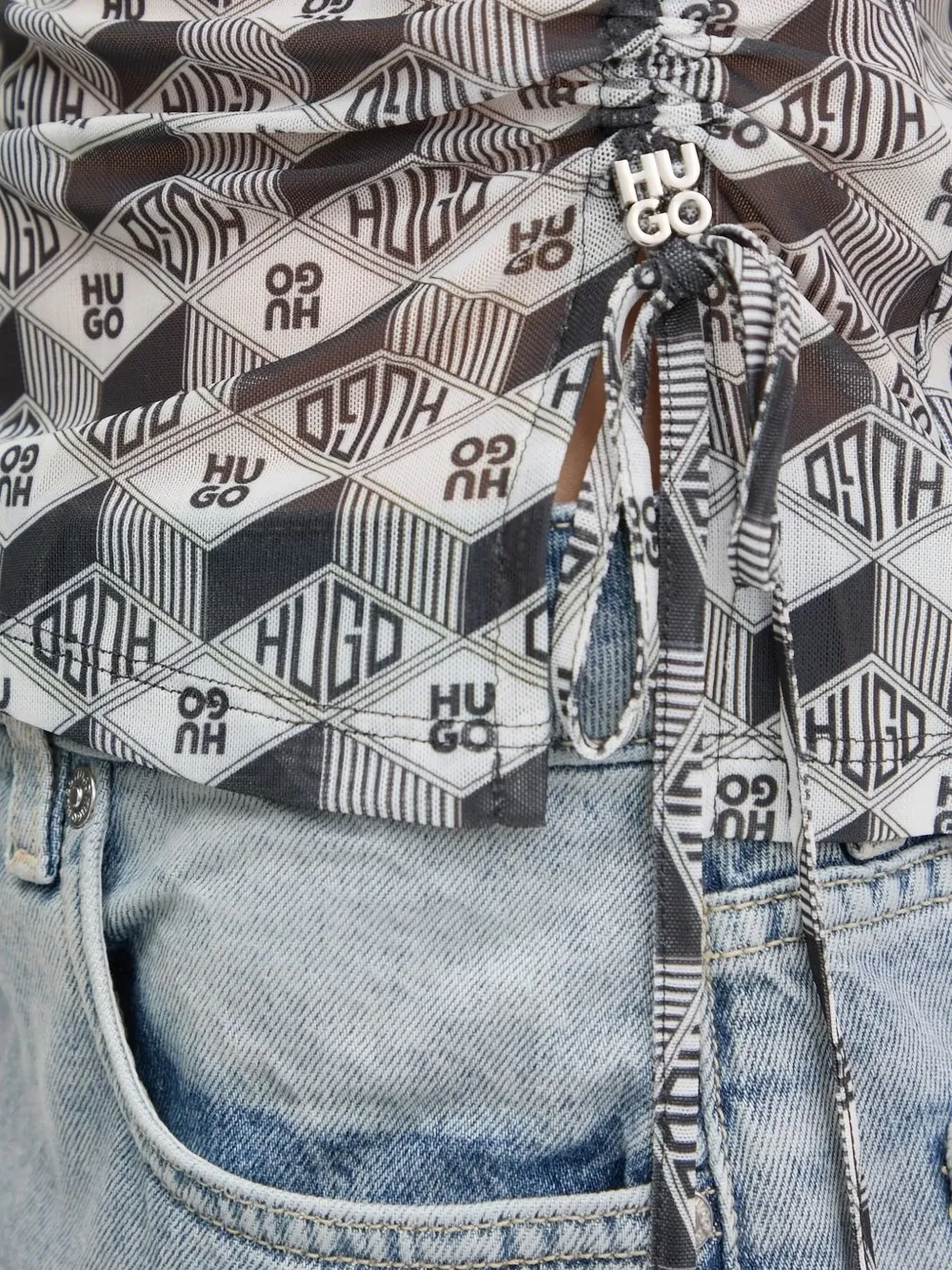 HUGO logo-print mesh T-shirt Grijs