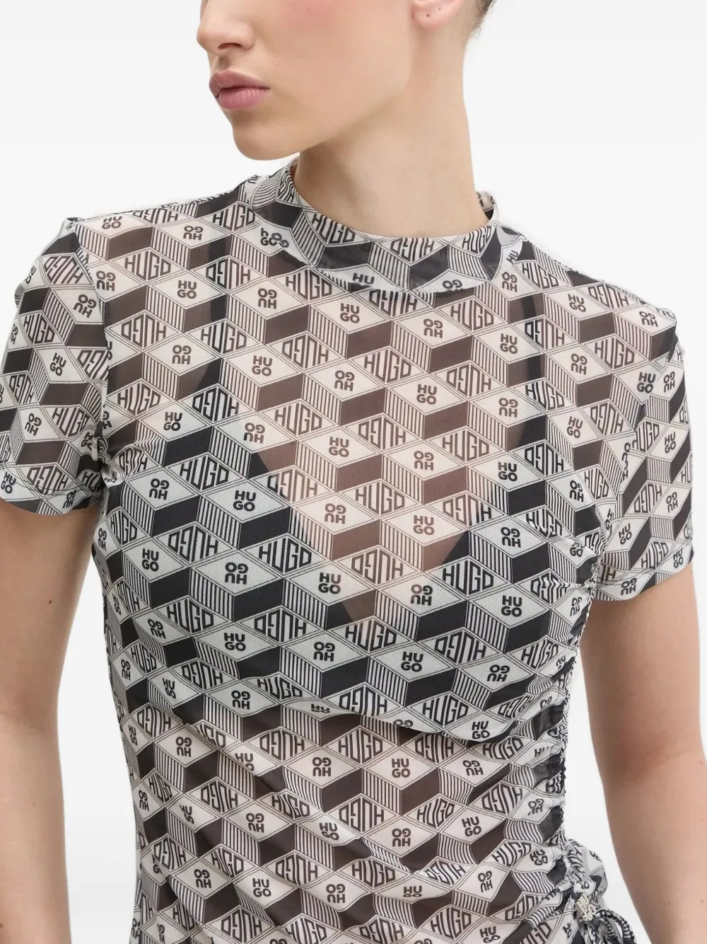 HUGO logo-print mesh T-shirt Grijs