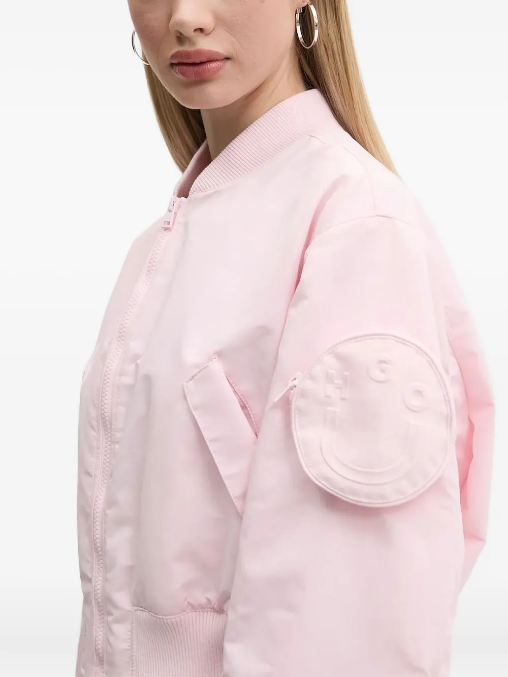 Hugo Boss Smiley-face Pocket Bomber Jacket In White