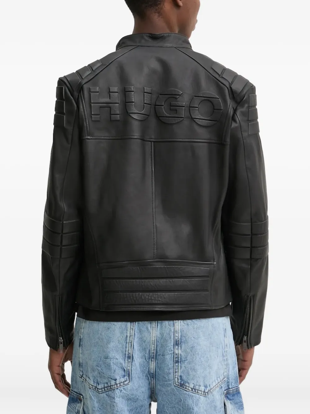 HUGO Leren jack Zwart